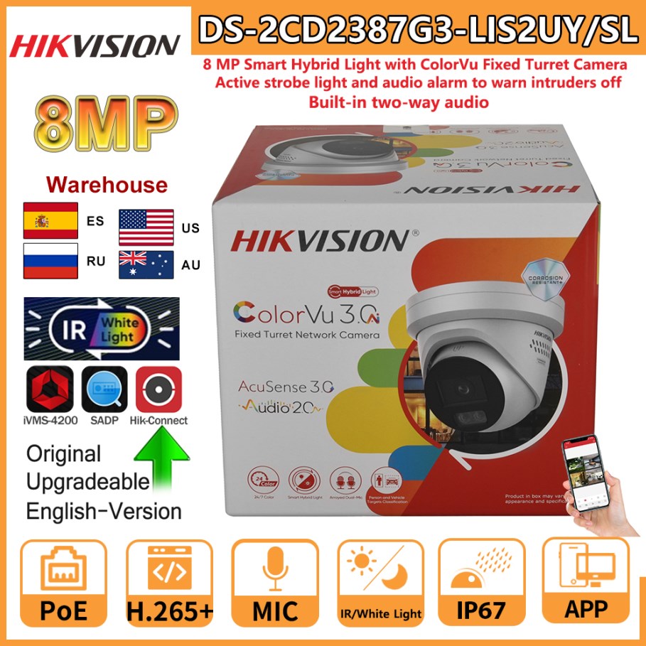 Home Security Hikvision - Hikvision 8MP IP-Kamera DS-2CD2387G3-LIS2UY/SL Smart Hybrid