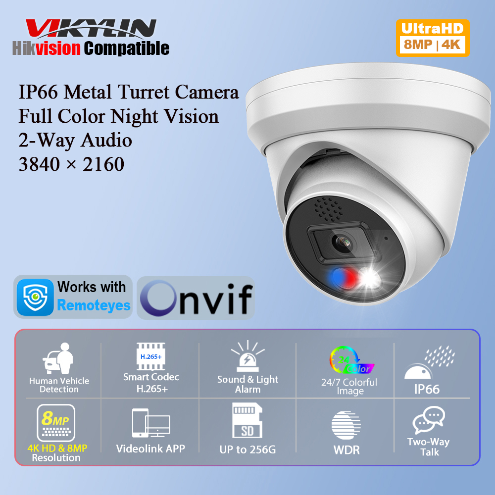 Home Security Options - Vikylin 4K 8MP Alarm-Farb-IP-Kamera, 2-Wege-Audio, Erkennung