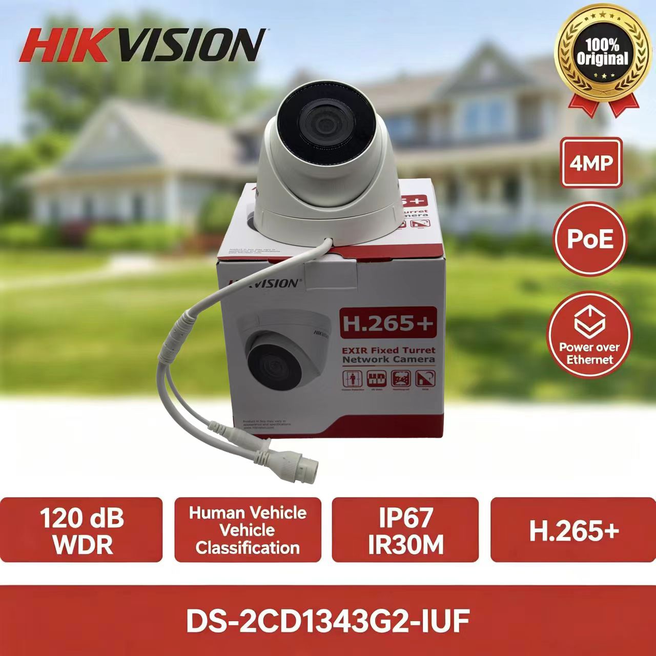 Home Security Hikvision - Hikvision DS-2CD1343G2-IUF 4MP PoE Turret IP-Kamera,