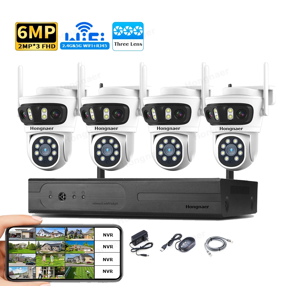 Home Security Camera - 2026 Hongnaer 6MP 4CH 3-Linsen 2.4G