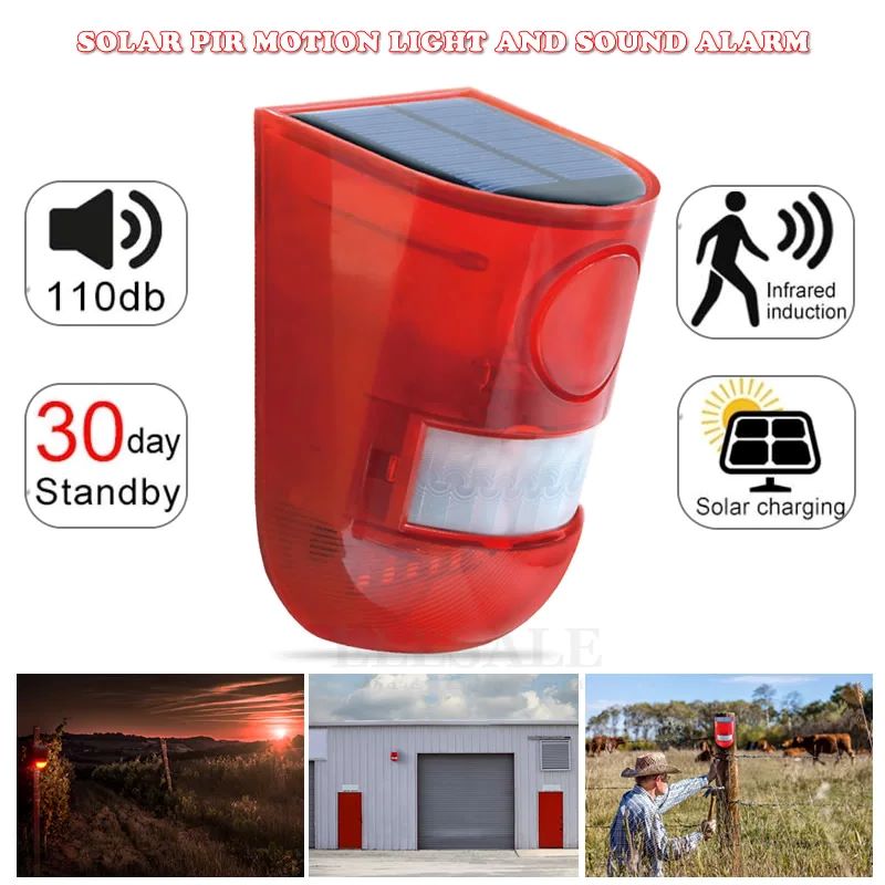 Home Security Equipment - Wasserdichte Solarbetriebene Alarmleuchte mit Infrarot-Bewegungserkennung, Sirene