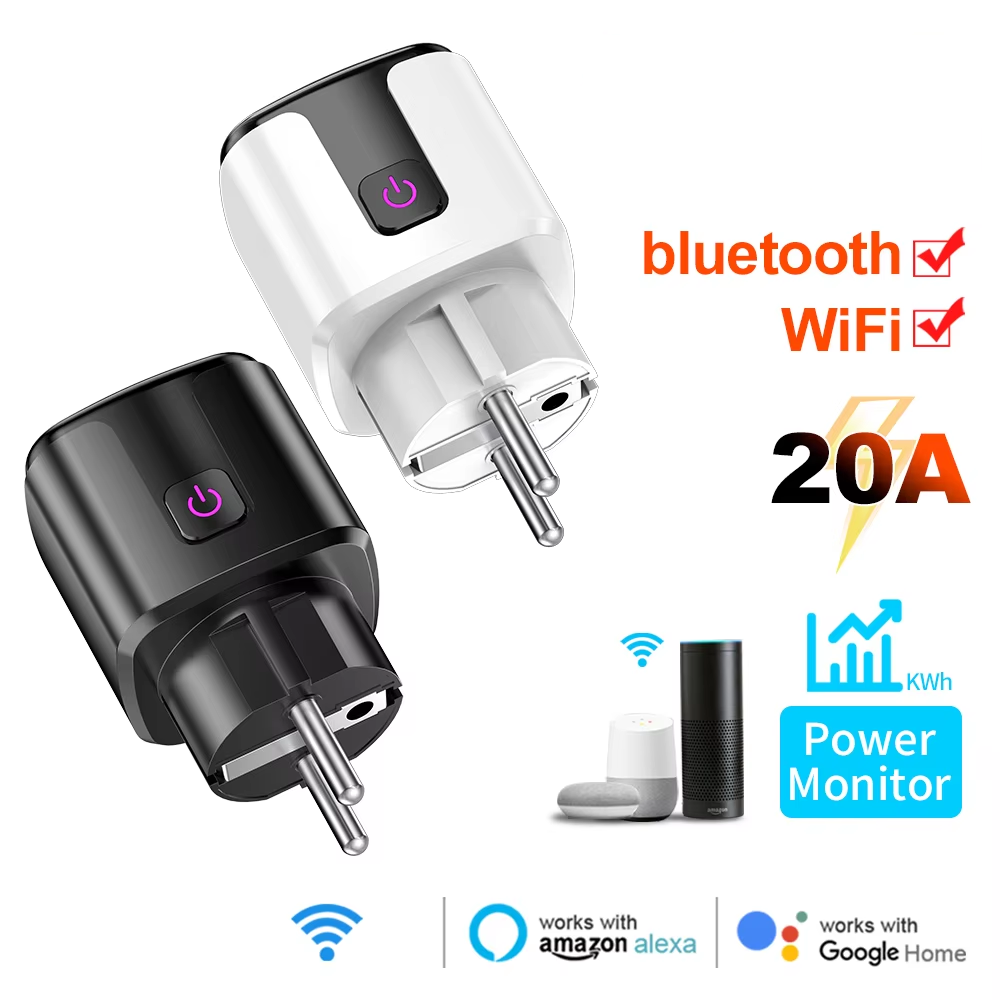 Home Security Alexa - Intelligente 20A EU-Steckdose mit WLAN+Bluetooth, Energieüberwachung,