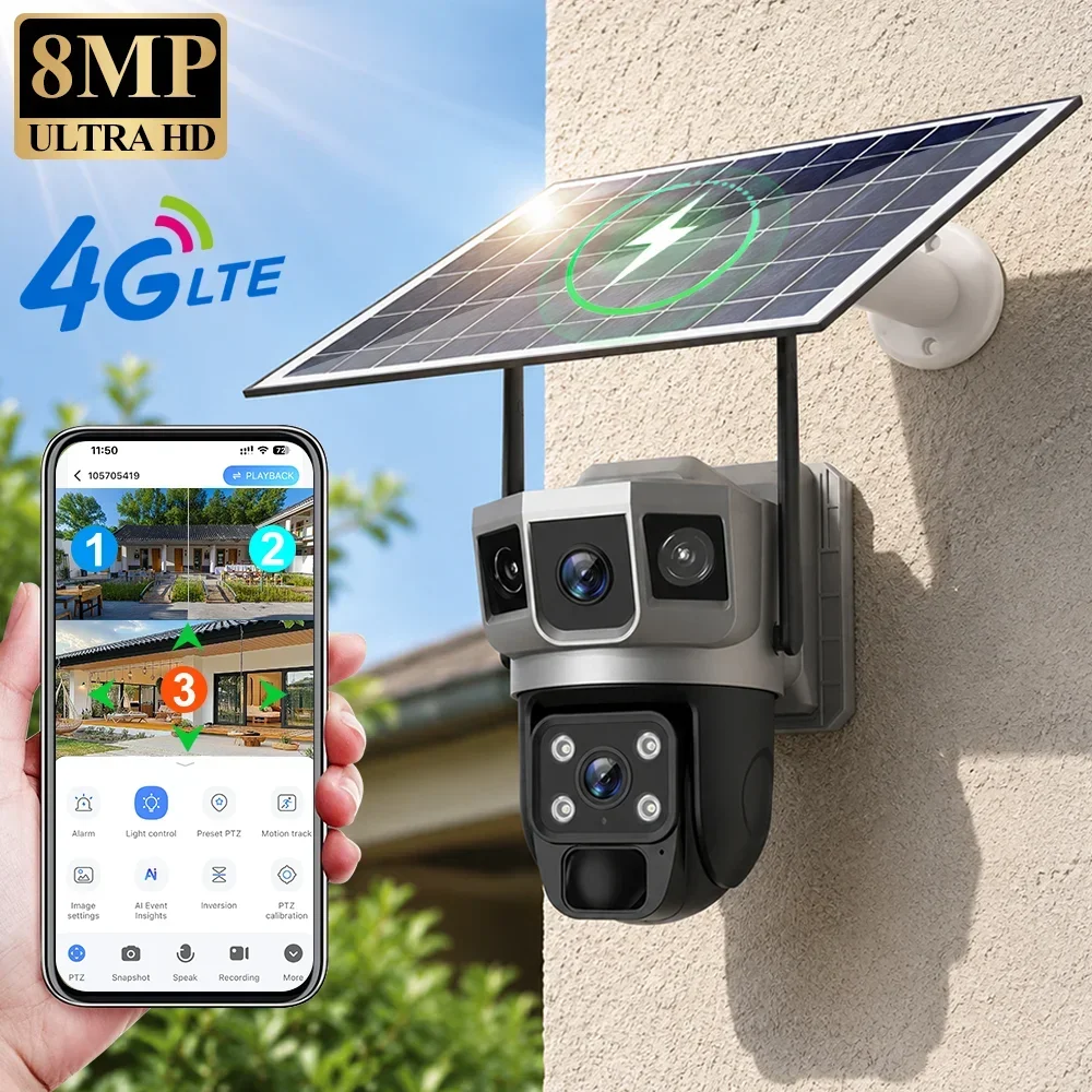 Home Security Company - V380 4K 3-Bildschirm 4G-Kamera Solarbatterie PIR