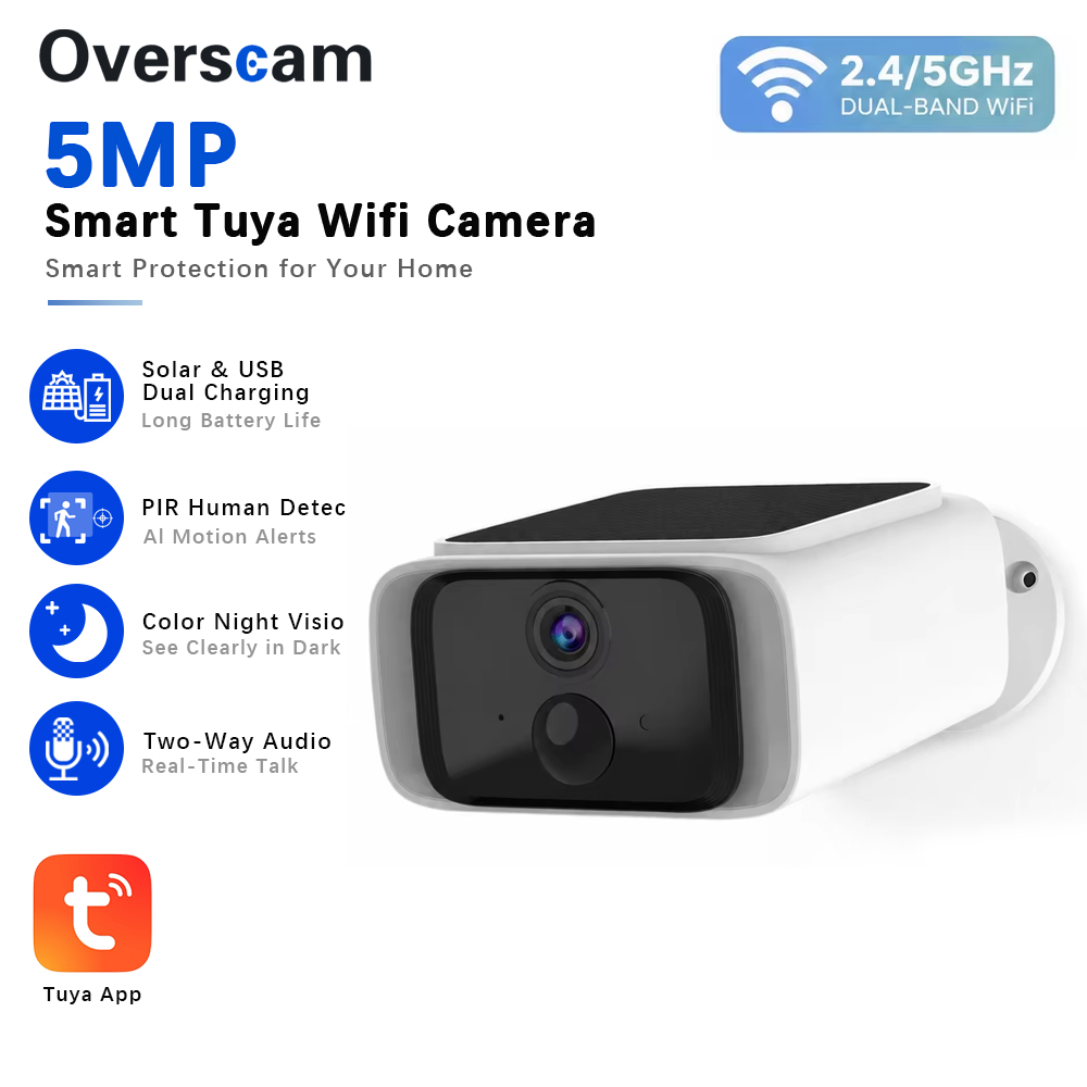 Home Security Company - Tuya 5MP Solar-Überwachungskamera, kabellose 2,4/5G-WLAN-Kamera für